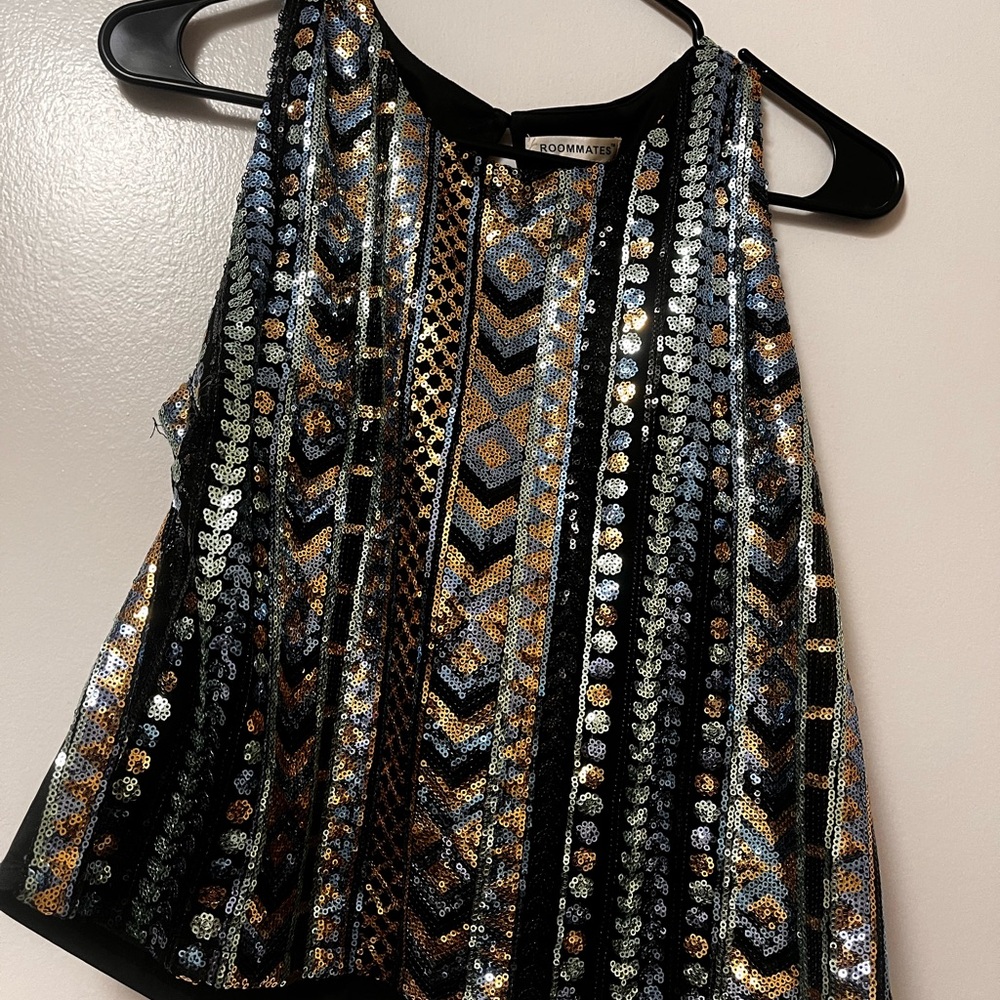 Roommates Black and Silver Sequin Tank Top